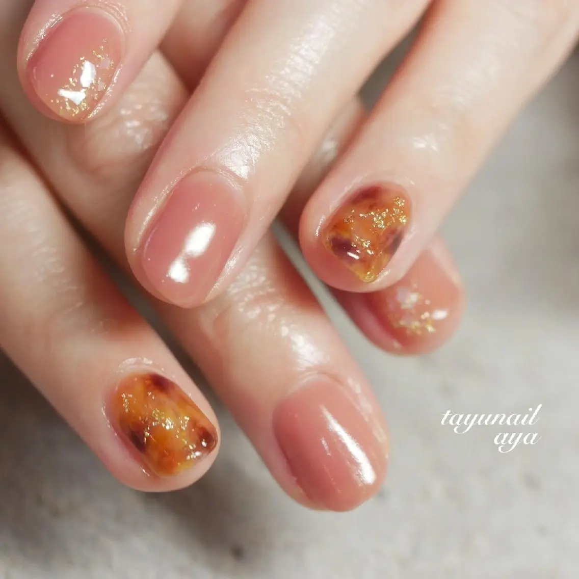 ネイル アートネイル べっ甲ネイル ブルー ジェルネイル 大理石ネイル(マーブル) ネイルサロン 【たゆnail】のネイルデザイン