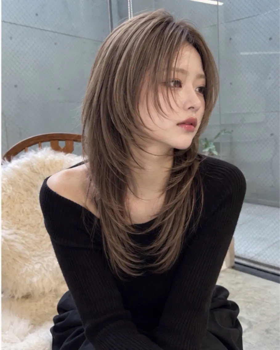 ロング ハッシュカット 韓国風ヘア レイヤーカット トリートメント カット pia 薬院のヘアスタイル