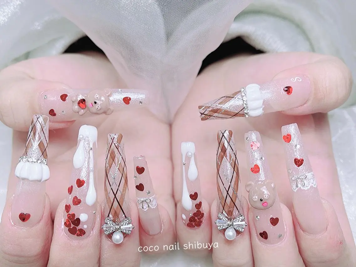 ネイル 成人式 大理石ネイル(マーブル) リボン 夏ネイル ネイルチップ ハンドネイル Min Coco nailのネイルデザイン