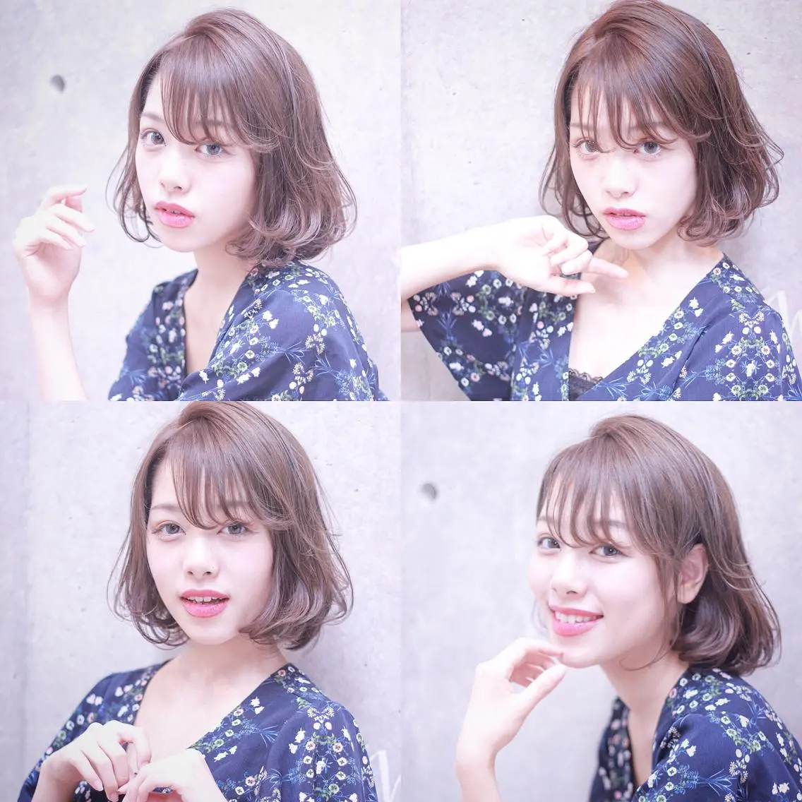 ミディアム カラー パーマ ボブ 及川 光のヘアスタイル