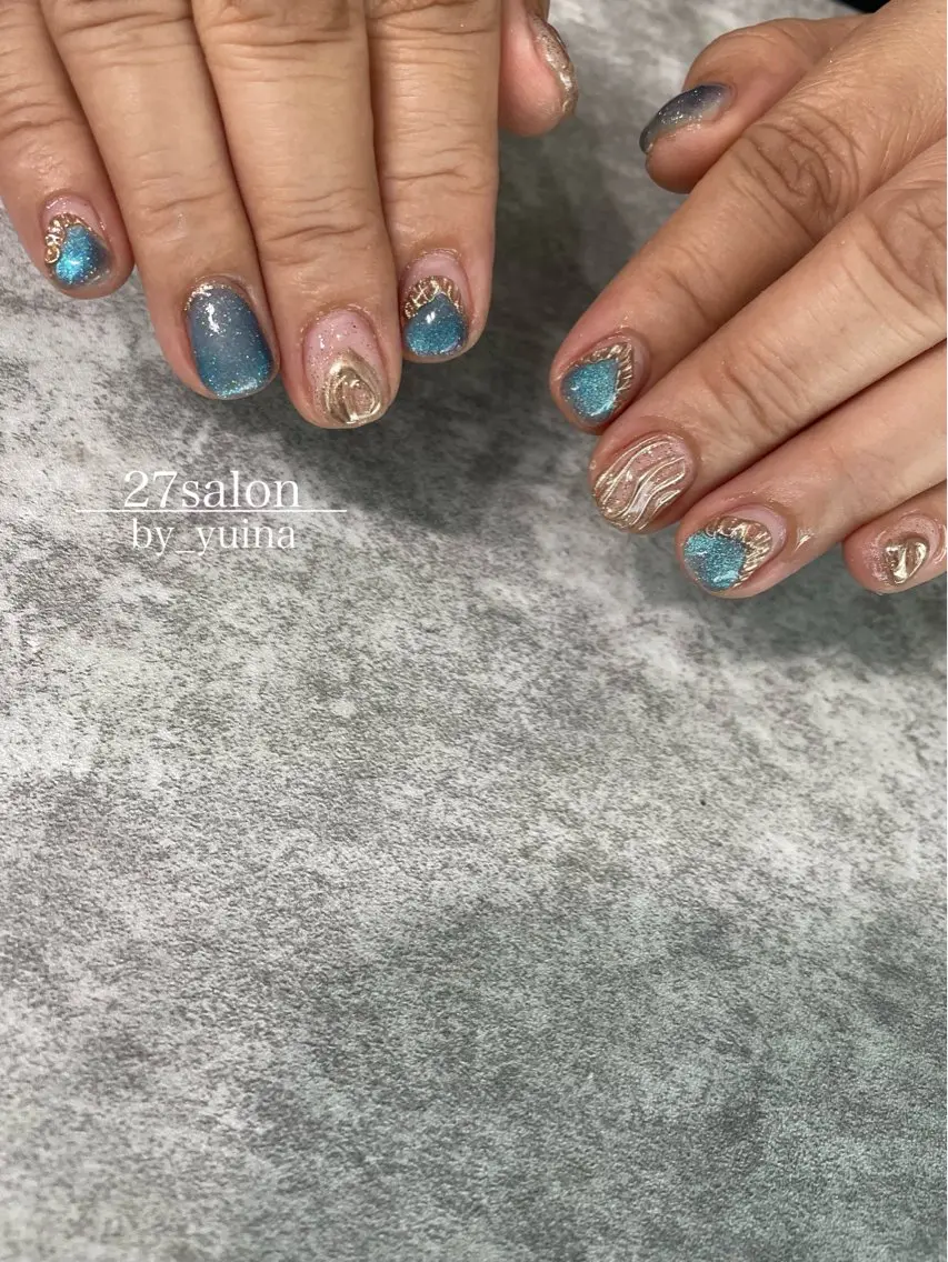 ネイル フラッシュネイル フラッシュマグ マグネットネイル ニュアンスネイル ハンドネイル 27salon yuinaのネイルデザイン