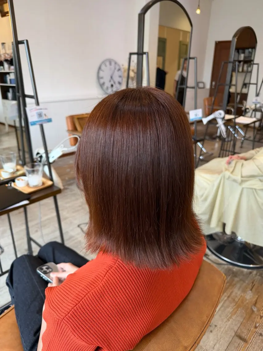 ミディアム カラー ブラウンカラー オレンジ オレンジブラウン set-up juriのヘアスタイル