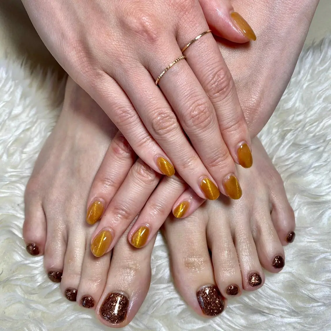 ネイル ブラウン クリアネイル フットネイル ラメ(グリッター) マグネットネイル Nail&eye Belire 新宿のネイルデザイン