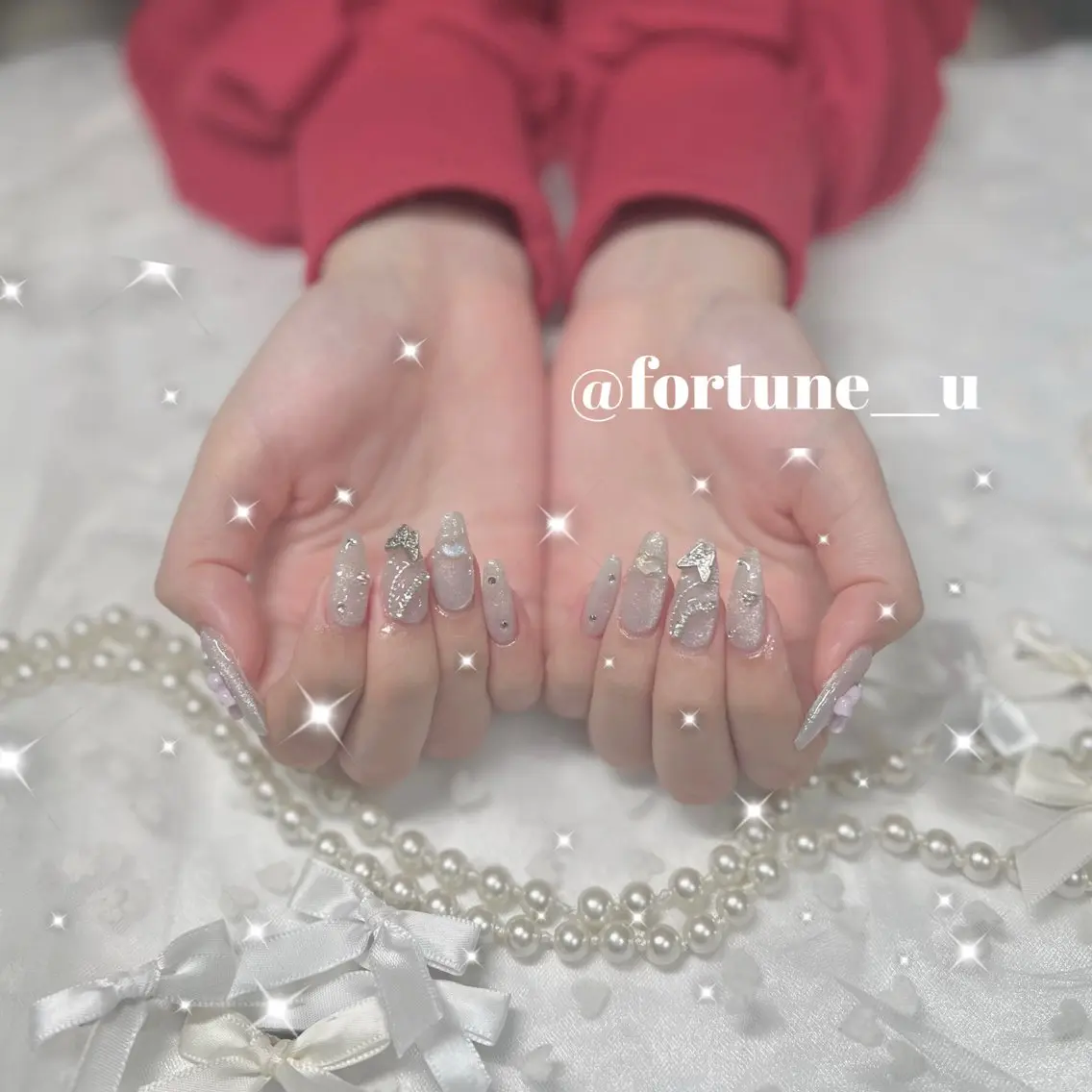 ネイル チークネイル ガーリー 韓国ネイル 水色 持ち込み ハンドネイル 💜6/21空✩.* Yuuna💜のネイルデザイン