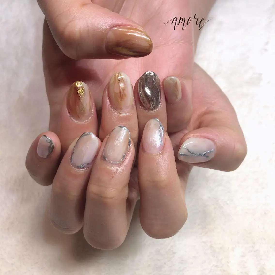 ネイル ジェルネイル ミラーネイル ニュアンスネイル You kyehwaのネイルデザイン