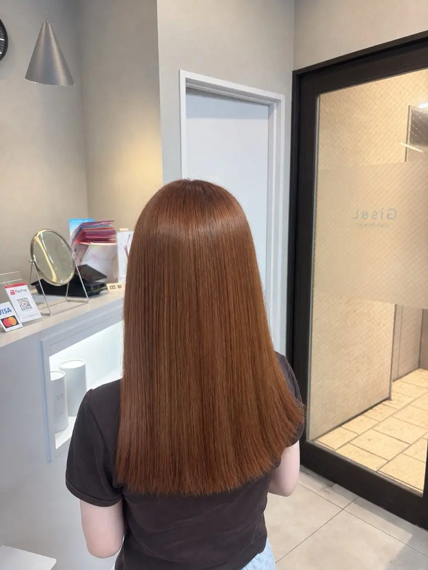 ロング カラー ブリーチ ブラウンカラー オレンジ オレンジブラウン ヘアカラー トリートメント miyu♡ 艶髪カラーのヘアスタイル