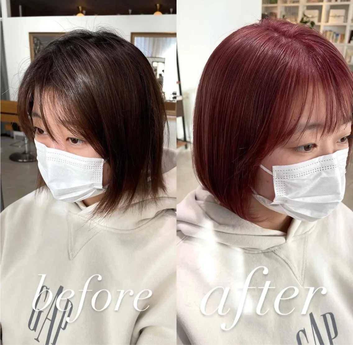 ミディアム カラー ベージュカラー ピンクカラー ピンクベージュ ボブ カット ヘアカラー トリートメント ヘッドスパ 過去一の柔髪ヘア 🌿einshairのヘアスタイル