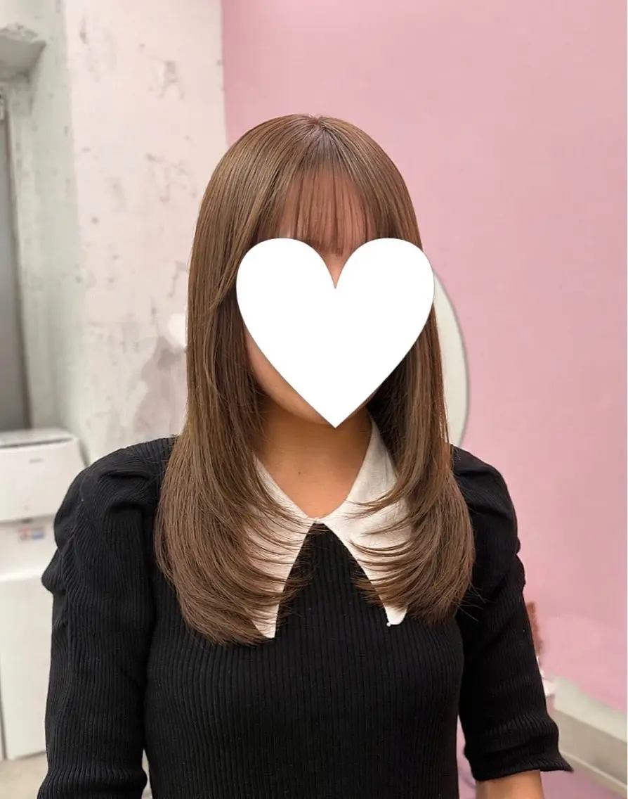 セミロング レイヤーカット カット ヘアカラー トリートメント 髪質改善×ブリーチ なしカラー/桃愛のヘアスタイル