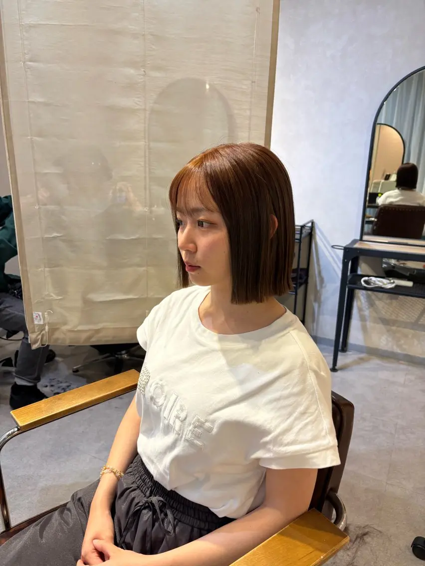 ミディアム カラー ブラウンカラー 透明感カラー ダブルカラー モカブラウン ボブ 野口 咲愛のヘアスタイル