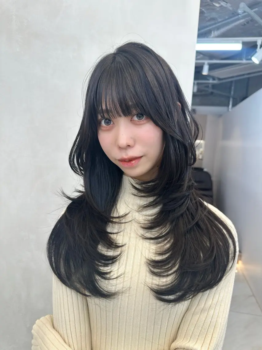 ロング カラー ブリーチ ブリーチなしカラー 髪質改善 韓国風ヘア レイヤーカット 韓国風レイヤーカラー ライムのヘアスタイル
