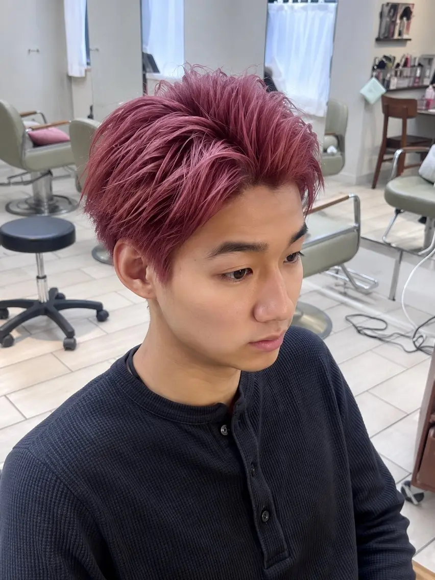 ショート カラー メンズ アップバング メンズハイトーン メンズ韓国風 透明感カラー ハイトーンカラー カット ヘアカラー 🌞塙　湧貴🌞 スパイキーショートのヘアスタイル