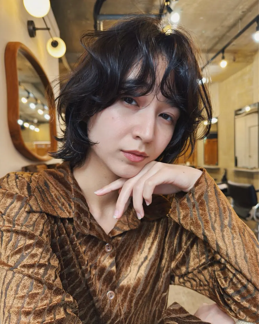 ショート カラー パーマ ボブ くせ毛 くぎお けんじのヘアスタイル
