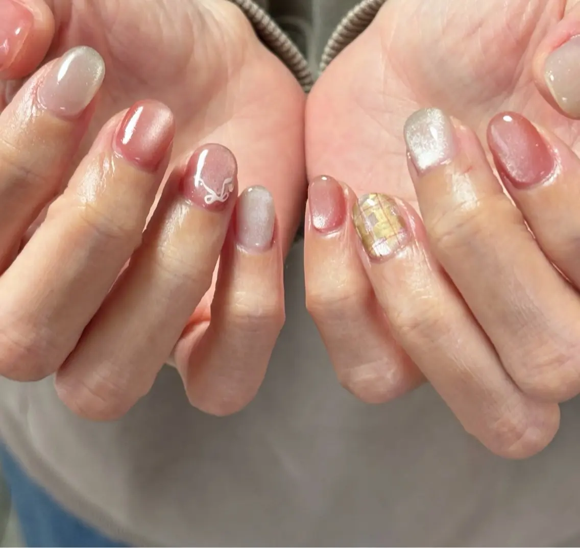 ネイル ジェルネイル キラキラネイル マグネットネイル ニュアンスネイル オフィスネイル ハンドネイル tamu nail 金町のネイルデザイン