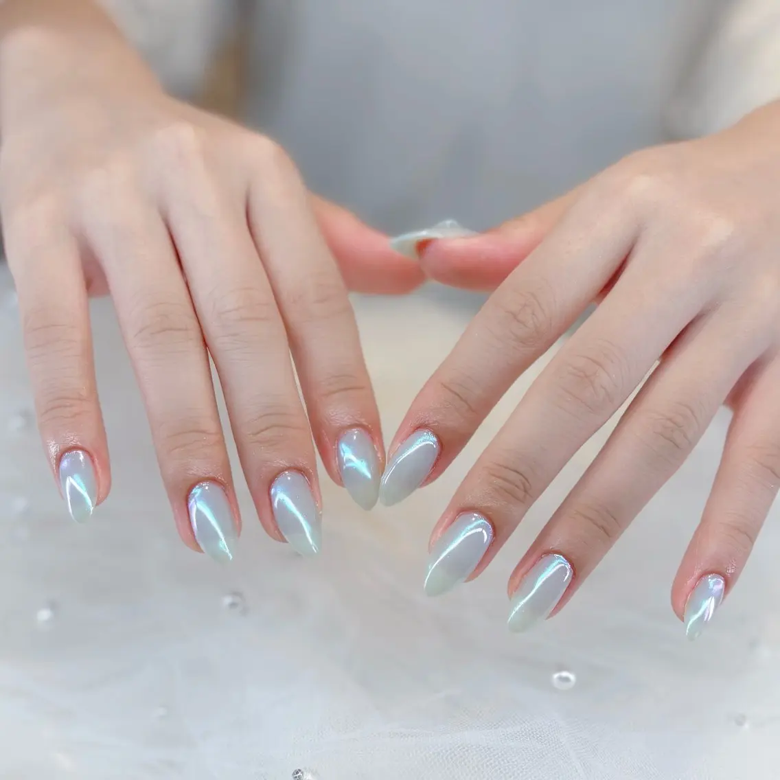 ネイル オーロラネイル ブルー キラキラネイル シンプルネイル ハンドネイル Keli Nail 難波のネイルデザイン