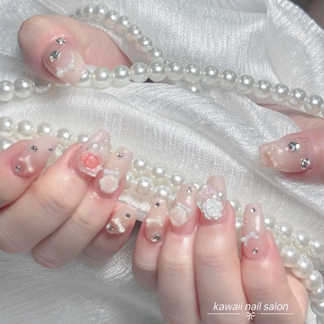 ネイル チークネイル ドット フレンチネイル 韓国ネイル レース Kawaii _Nailのネイルデザイン