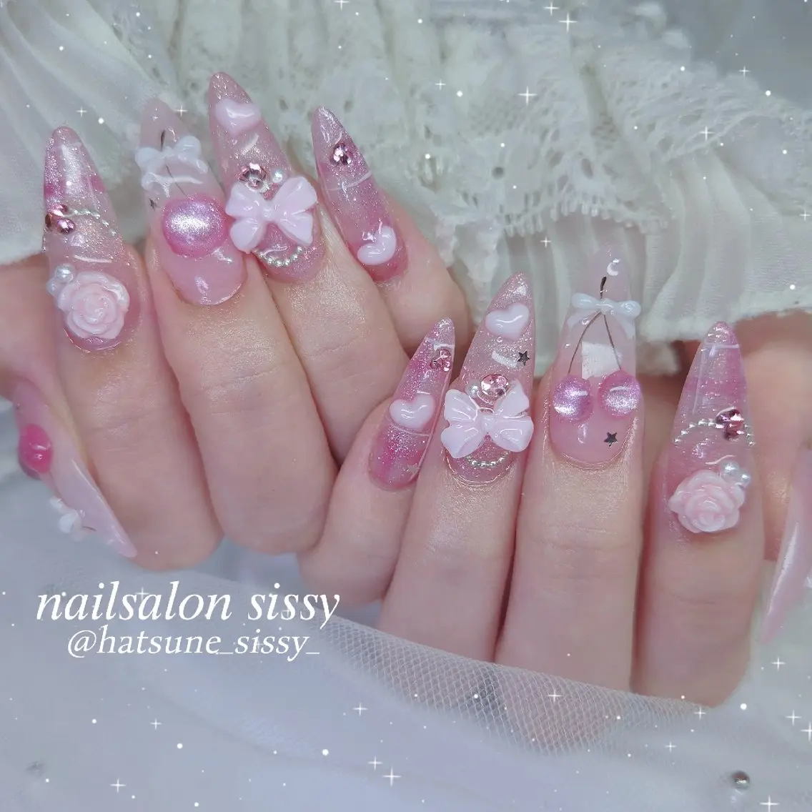 ネイル ガーリー ピンク ハンドネイル sissy hatsuneのネイルデザイン