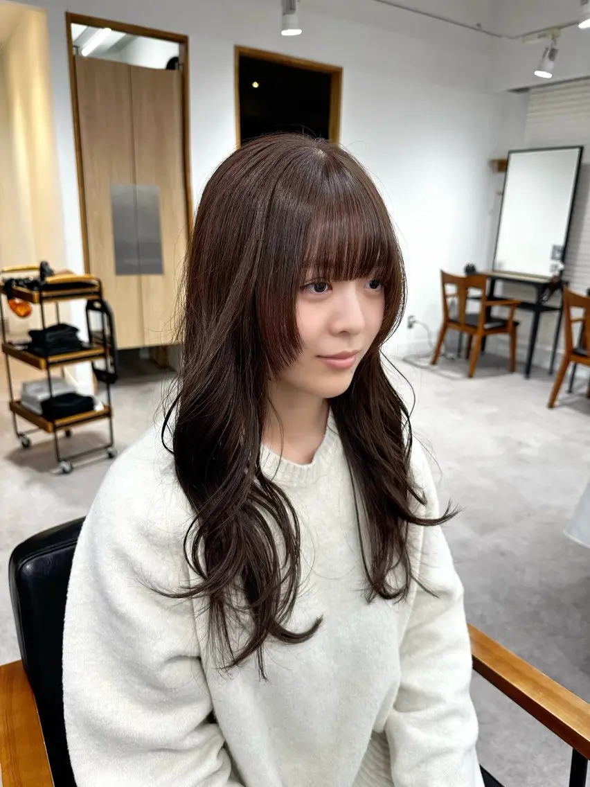 ロング カラー パーマ ヘアアレンジ メンズ キッズ カット ヘアカラー レイヤーカット/ 巻ける縮毛矯正のヘアスタイル