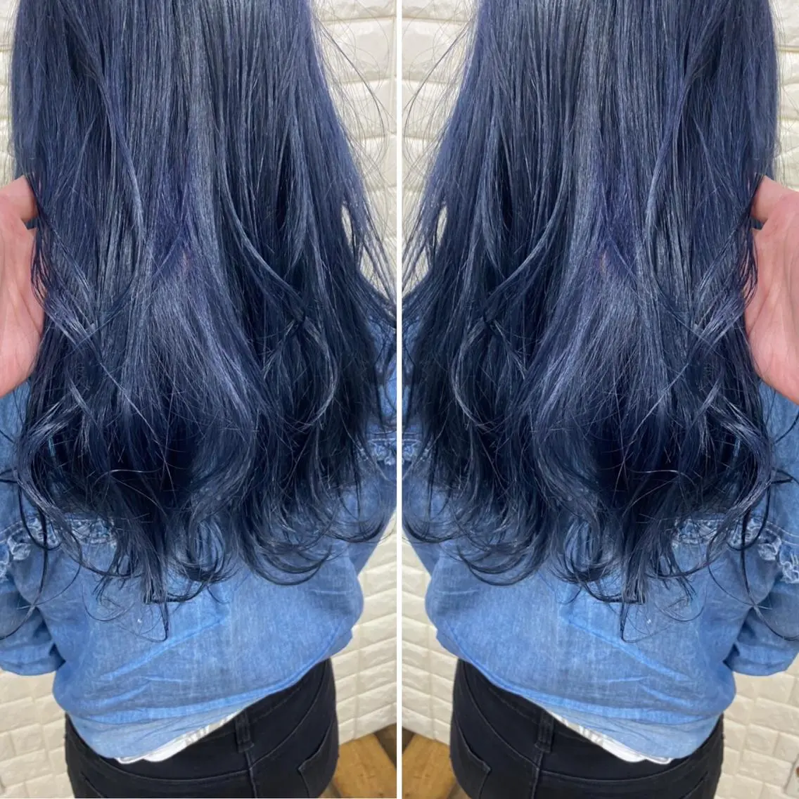 セミロング カラー ブリーチ ブルーカラー ケアブリーチ ネイビーカラー ヘアカラー トリートメント famille ファミーユのヘアスタイル