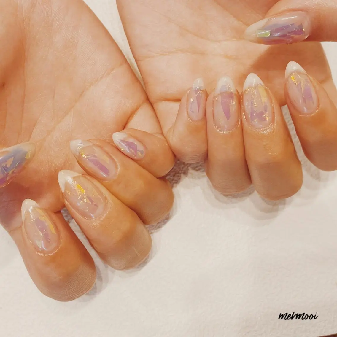 ネイル アートネイル オーロラネイル クリアネイル キラキラネイル mermooi nailのネイルデザイン