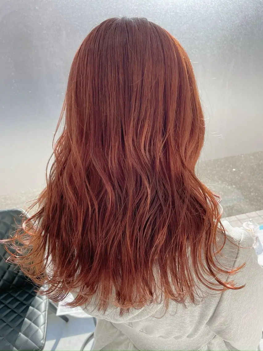 セミロング カラー オレンジ 韓国風ヘア Amour なぐらのヘアスタイル
