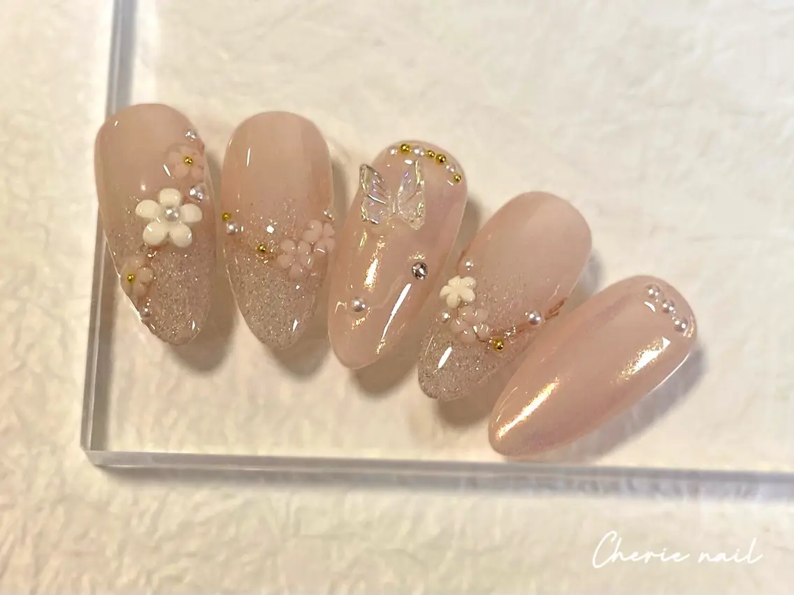 ネイル 成人式 フラッシュネイル フラワーネイル ジェルネイル 春ネイル ハンドネイル Cherienail yunaのネイルデザイン