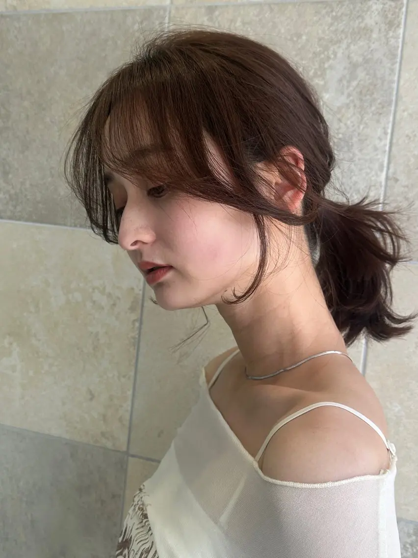 カット 小顔レイヤー/ ベージュ🤍Rieのヘアスタイル