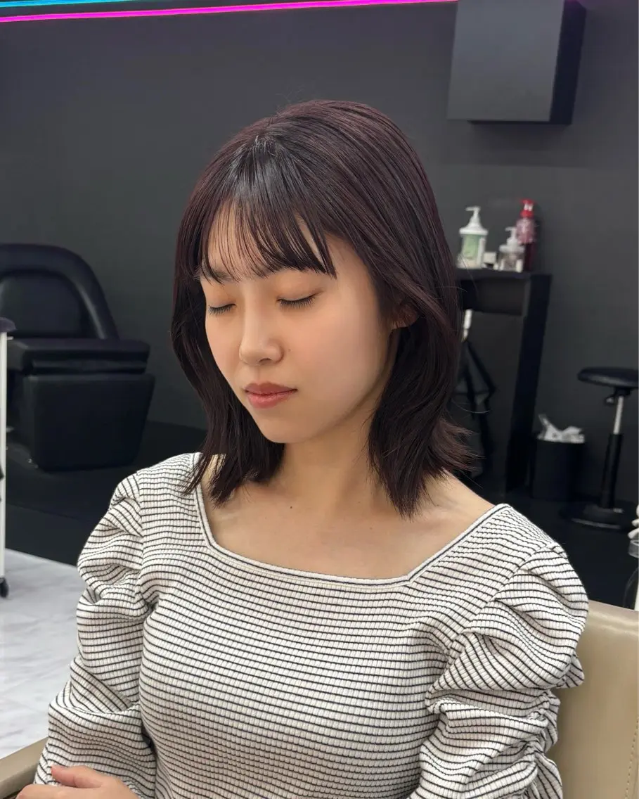 ミディアム カラー ブリーチ ラベンダーカラー ブリーチなしカラー ピンクカラー ヘアカラー 岡山 愛のヘアスタイル