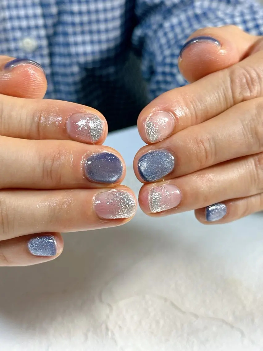 ネイル オーロラネイル フットネイル フレンチネイル ジェルネイル マグネットネイル kiki nail たまプラーザのネイルデザイン
