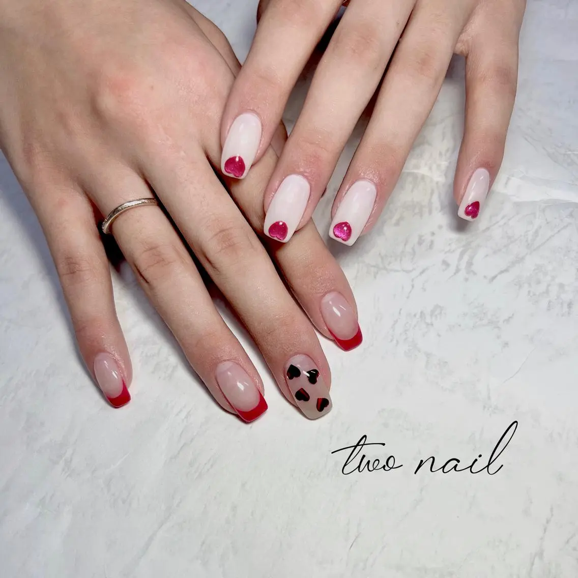 ネイル アートネイル フットネイル ハート ニュアンスネイル オフィスネイル two nailのネイルデザイン
