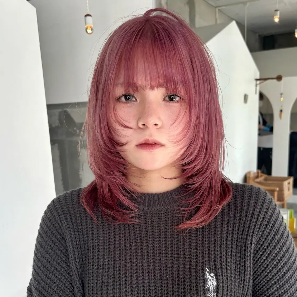 カラー ミディアム ブリーチ 透明感カラー デザインカラー ダブルカラー ピンクカラー カット ヘアカラー トリートメント mirai/レイヤー ボブ/デザインのヘアスタイル
