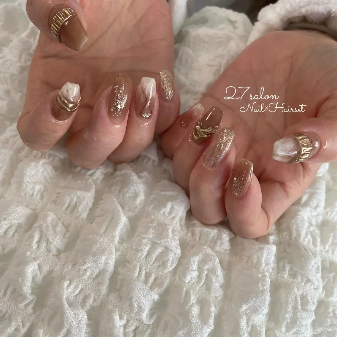 ネイル ブラウン ニュアンスネイル 27salon yuinaのネイルデザイン