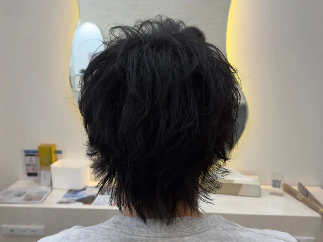 ショート メンズ メンズパーマ メンズウルフカット 顔周りカット ハッシュカット レイヤーカット カット ⚡️下園あゆむ⚡️ レイヤーウルフ/韓国のヘアスタイル
