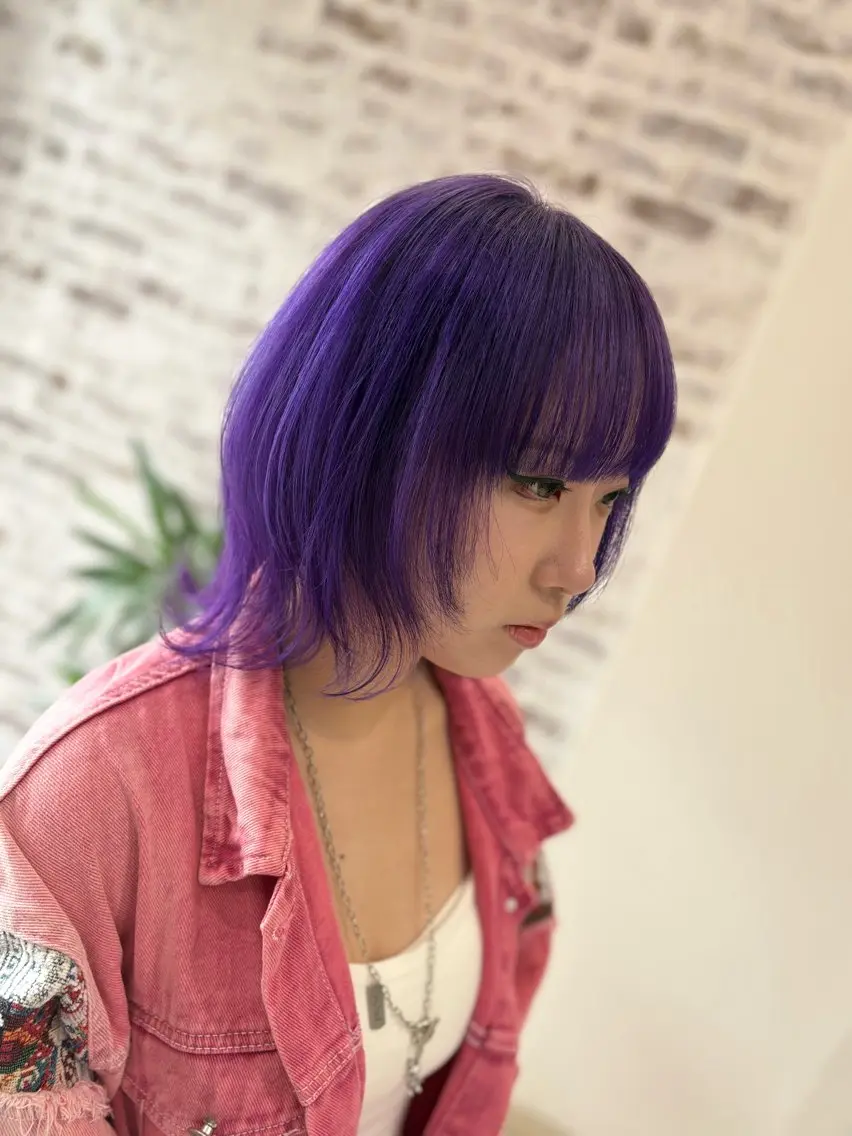 ミディアム パープルカラー ウルフカット カット ヘアカラー 美容室シャルム⭐️ 清水 勇希🩷のヘアスタイル
