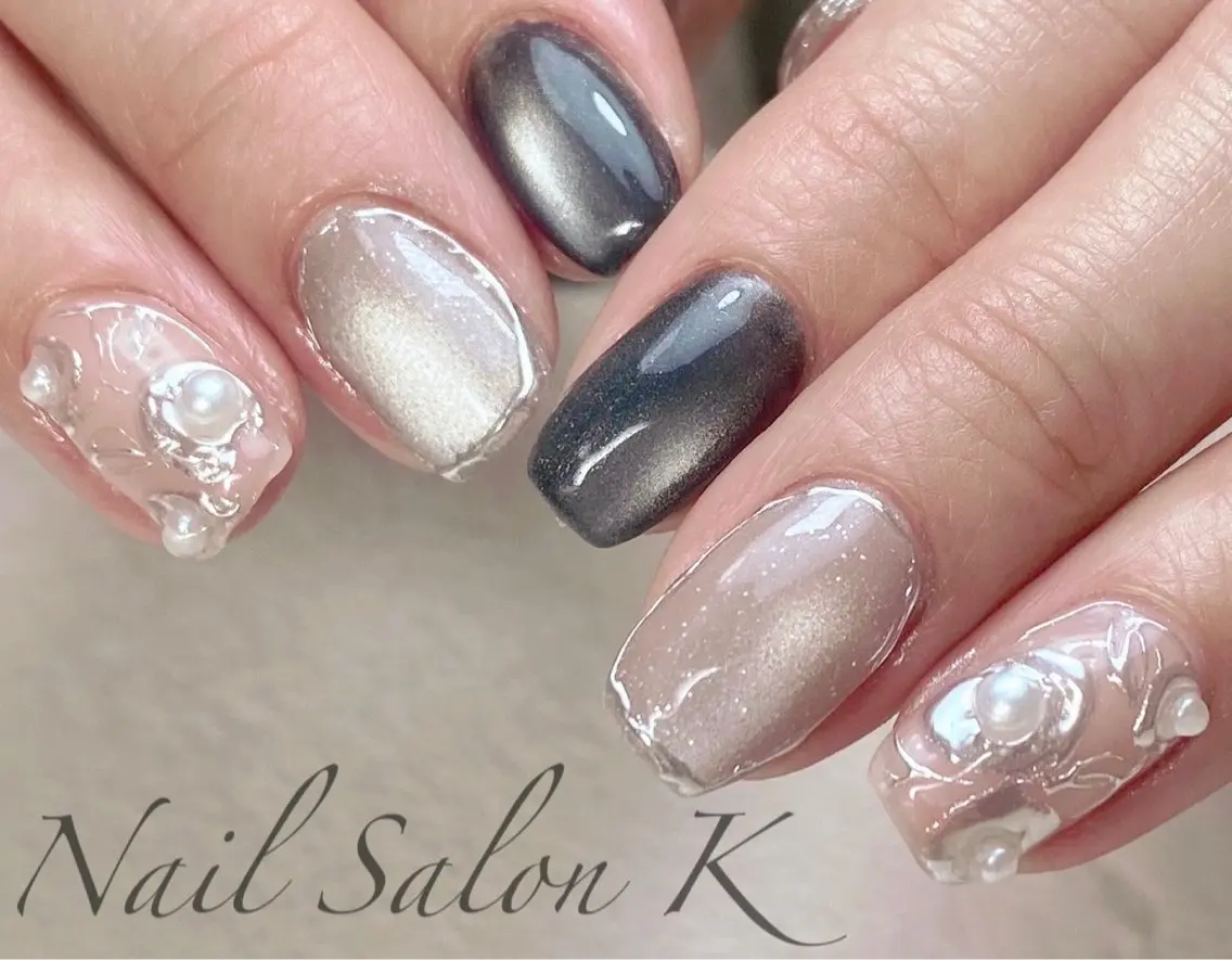 ネイル フラッシュネイル フラワーネイル レース マグネットネイル ミラーネイル ハンドネイル Nail Salon K 🧸美爪育成のネイルデザイン
