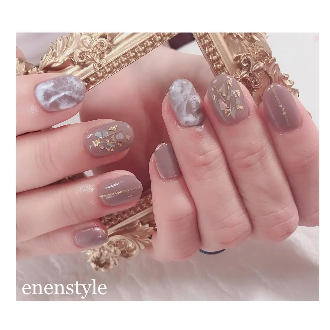 ミディアム ネイル 大理石ネイル(マーブル) ハンドネイル 🐾enen style 🐾のネイルデザイン