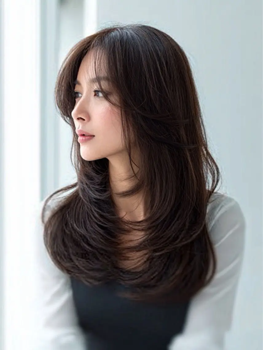 ロング 縮毛矯正 絶対綺麗な暖色カラー 🎯あります✨増渕✨のヘアスタイル