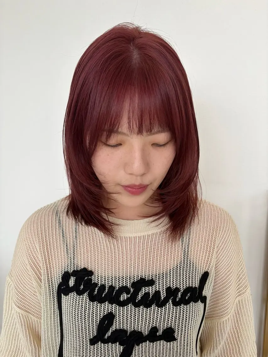 ミディアム ピンクラベンダー レイヤーカット カット ヘアカラー トリートメント coto かつみひろこのヘアスタイル