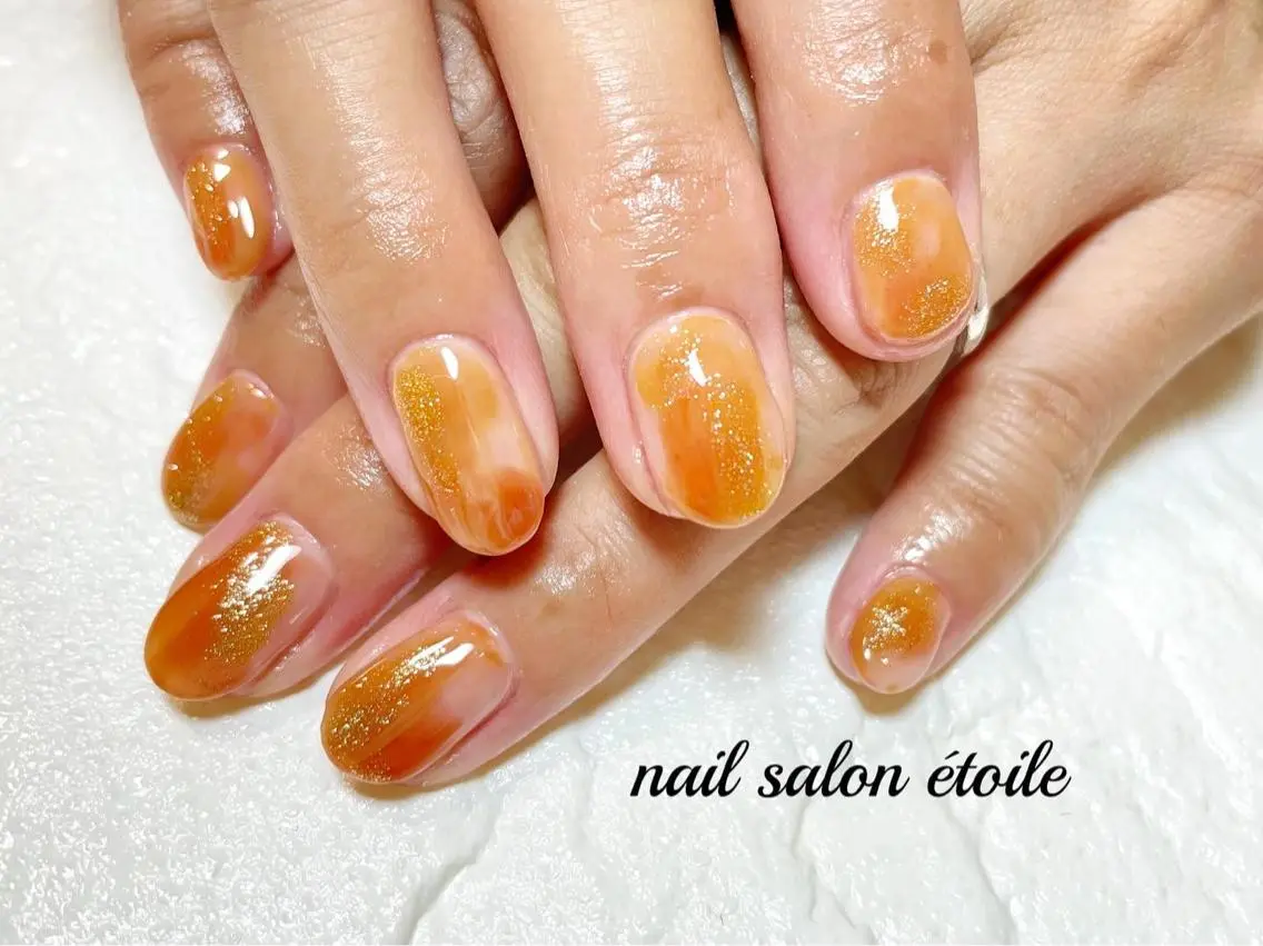 ネイル ジェルネイル ニュアンスネイル オレンジ ハンドネイル nail salon étoileのネイルデザイン