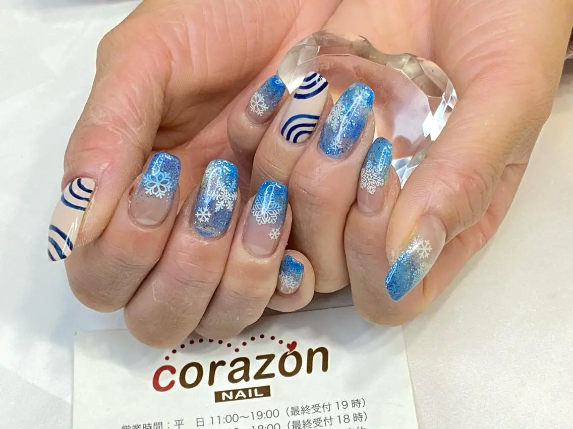 ネイル アートネイル ブルー クリアネイル グラデーション ラメ(グリッター) ネイリスト aicoのネイルデザイン