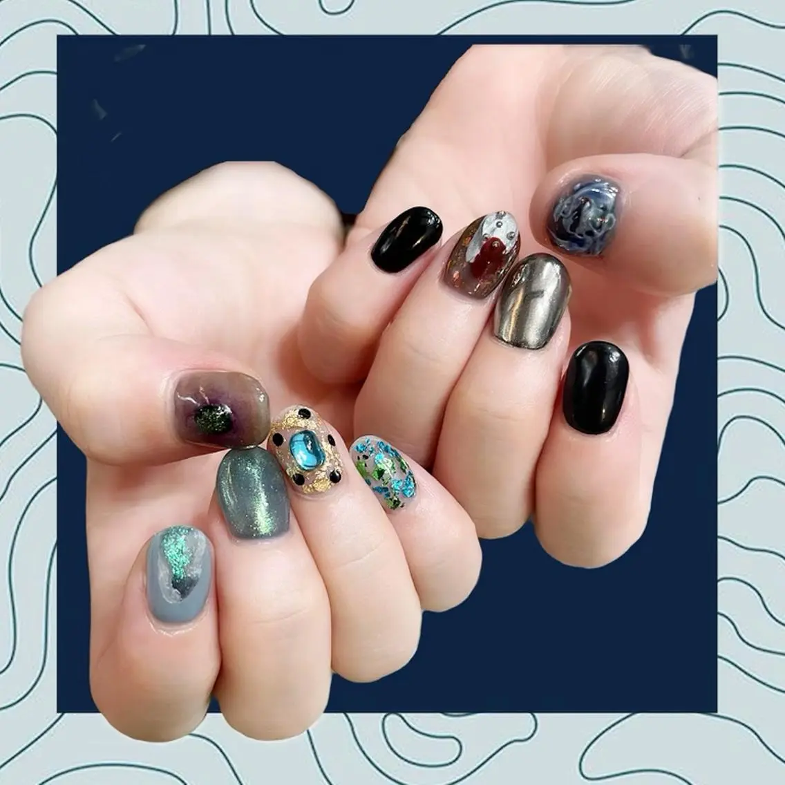 ネイル オーロラネイル 氷ネイル・うるうるネイル 韓国ネイル マグネットネイル ミラーネイル VOLLMOND nailのネイルデザイン