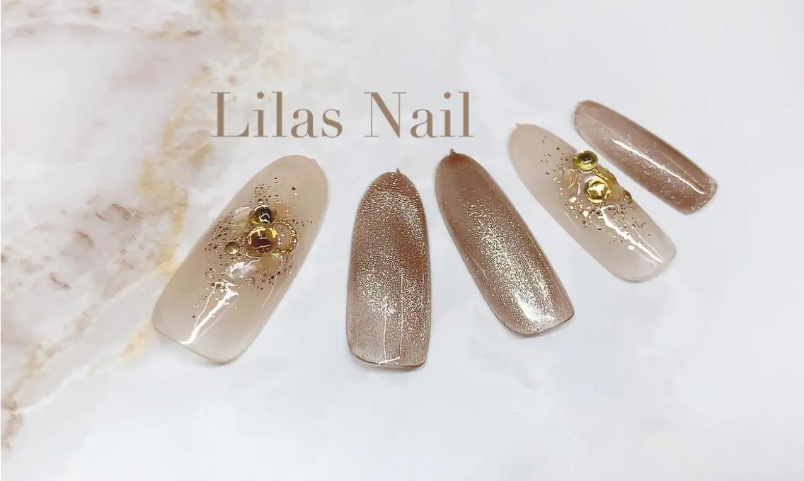 ネイル ブラウン ジェルネイル ハードジェル ロングネイル マグネットネイル Lilas Nailのネイルデザイン
