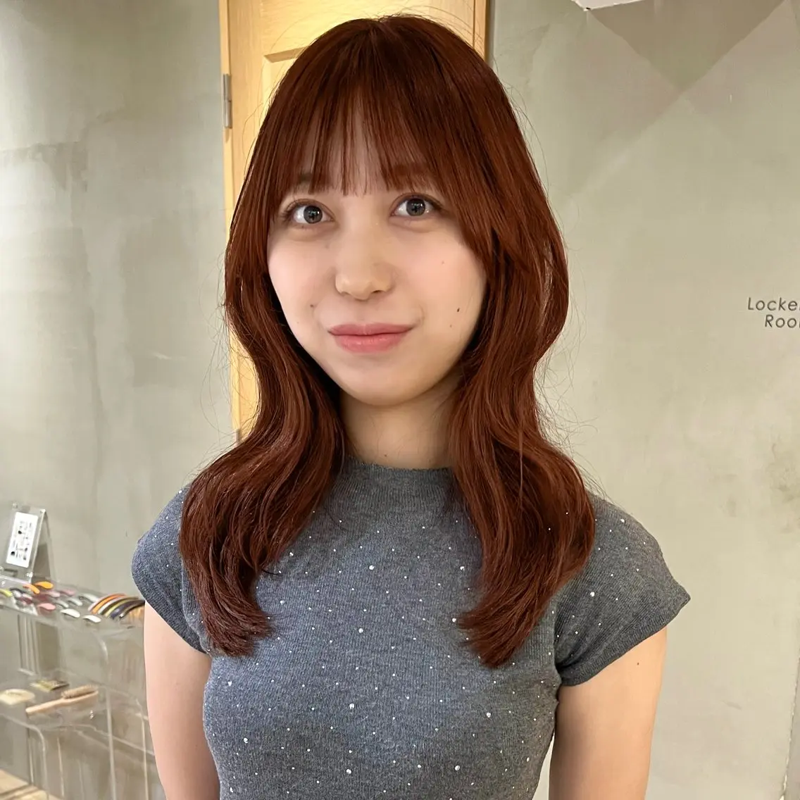 セミロング カラー 透明感カラー オレンジ カット ヘアカラー トリートメント レイヤー/縮毛矯正/ 暖色/mao🎀のヘアスタイル