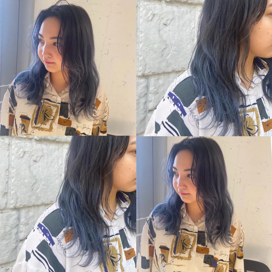 ミディアム カラー バレイヤージュ ブルーカラー ブルーグレー ブルーグレージュ 透明感カラー カジュアルを女っぽく 𝗮𝘆𝗮𝗰𝗼のヘアスタイル