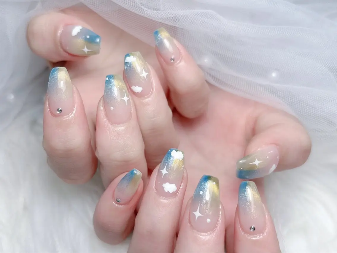 ネイル 成人式 ロングネイル マグネットネイル 大理石ネイル(マーブル) リボン ハンドネイル MoMoA Nail ネイル長さ出し専門店のネイルデザイン