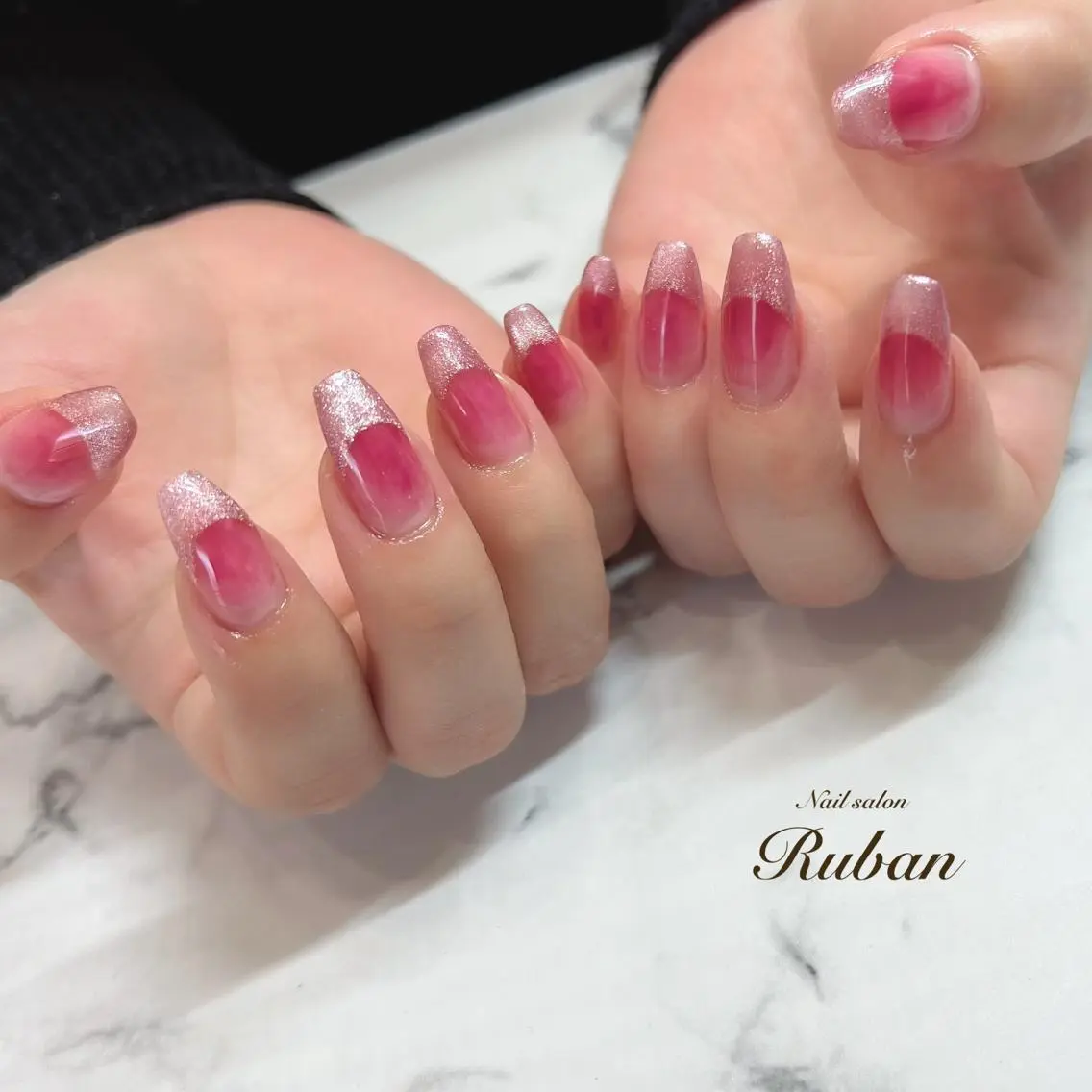 ネイル フレンチネイル マグネットネイル マグネットフレンチ 持ち込み Nail salon Rubanのネイルデザイン