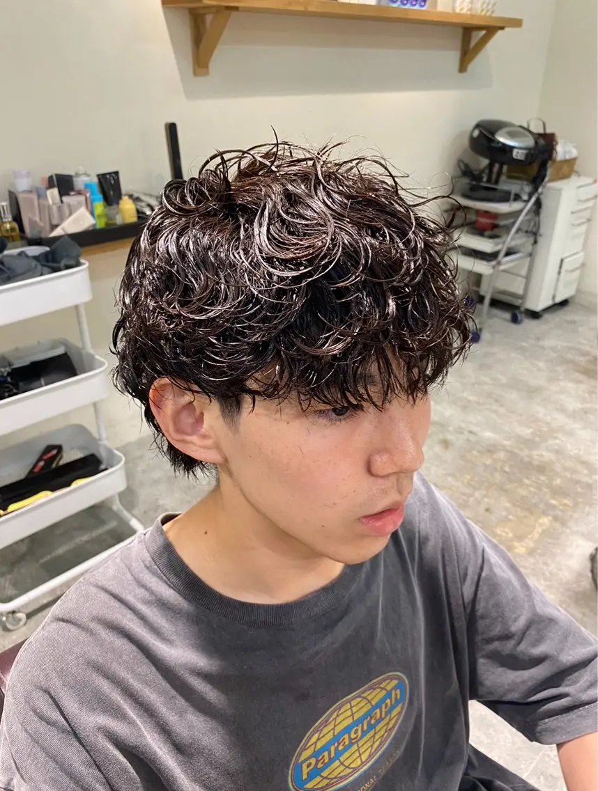 【メンズ限定】🌳シャドウパーマ＋マッシュカット🌳💥流行のパーマでかっこよく💥🐺韓国スタイルテテの様なパーマ🐺の写真