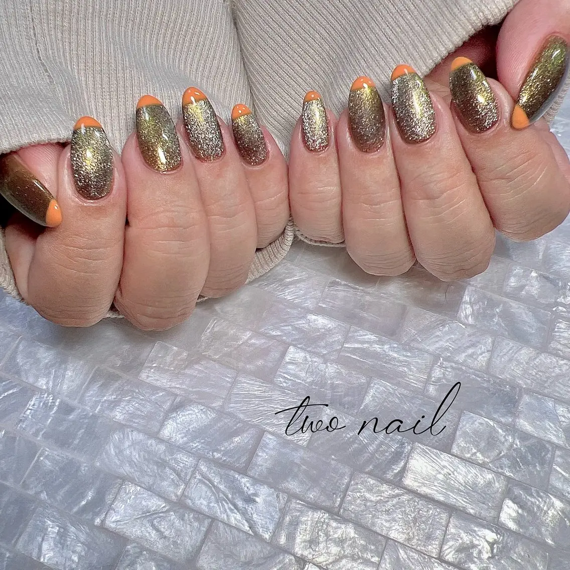 ネイル アートネイル ブラウン マグネットネイル ネイルチップ ホワイト ハンドネイル two nailのネイルデザイン