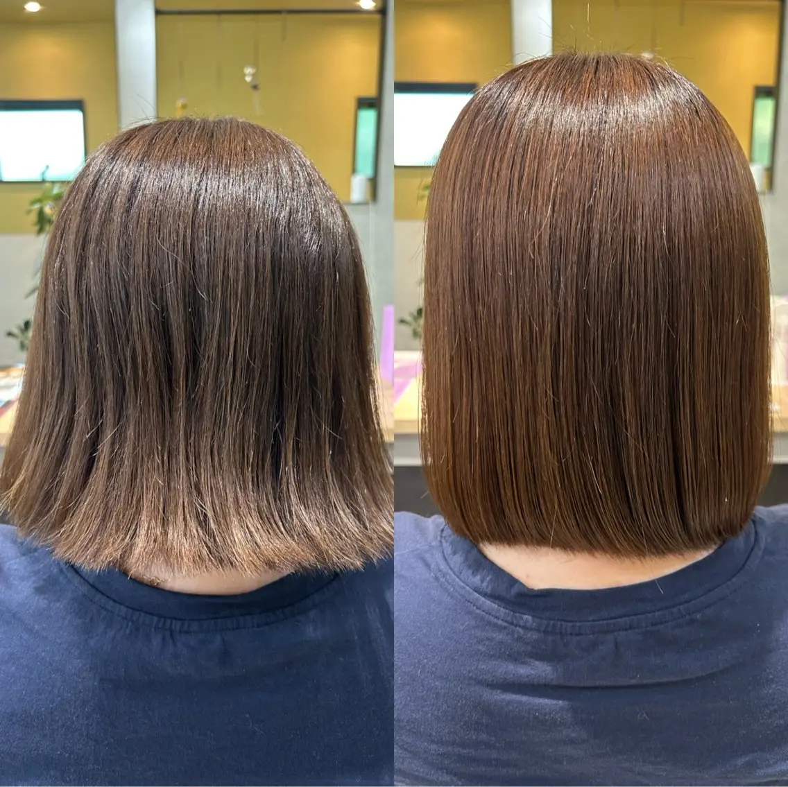 ミディアム パーマ ストレートパーマ カット 縮毛矯正 トリートメント hubhair レイヤー/透明感のヘアスタイル