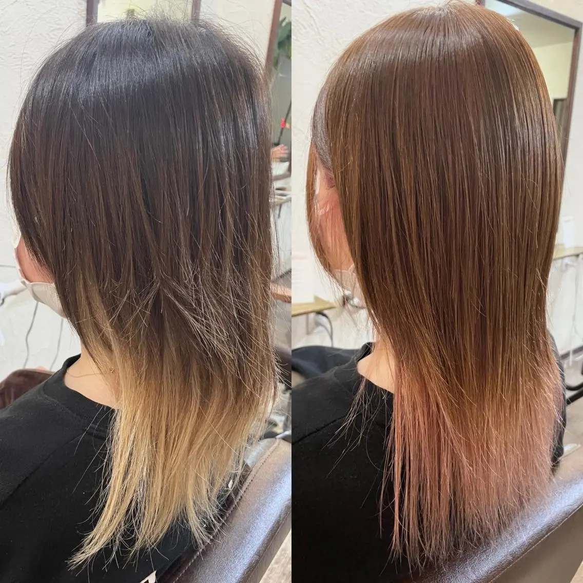セミロング カラー ブリーチ グレージュ ピンクカラー 箱守 さやかのヘアスタイル