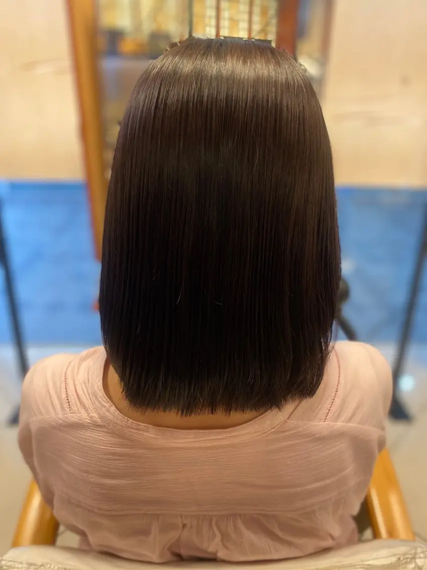 ミディアム カット ヘアカラー 縮毛矯正 へんみ みかのヘアスタイル